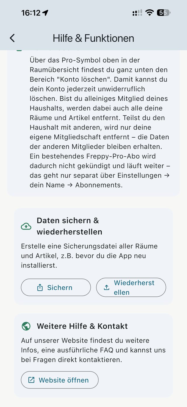 Hilfeseite, weitere Infos