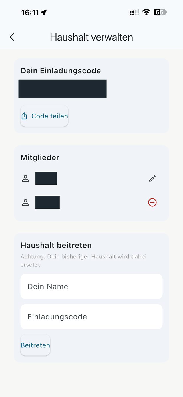Einladungscode für den Haushalt